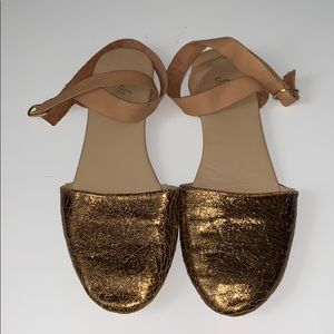 Sseko leather gold flats with ankle straps